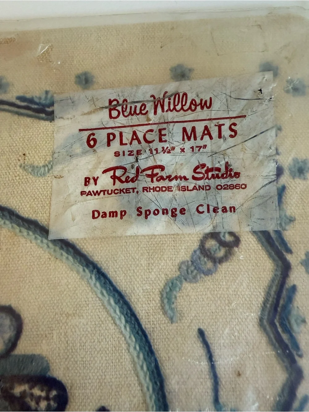 Vintage Red Farm Studio Blue Willow Placemats Set of 6 Unused 11.5x17